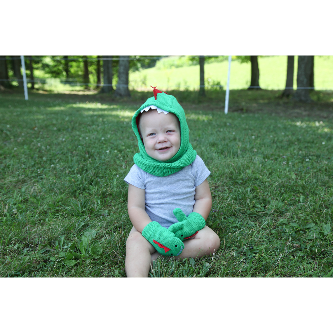 ニットミトン 恐竜のデヴィン - Zoocchini | フリース裏地 子供用手袋