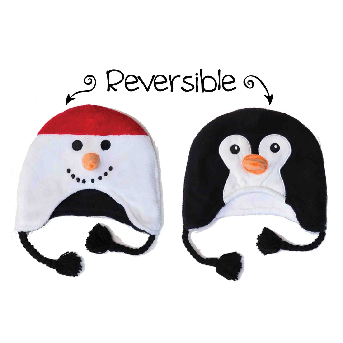 フラップジャックキッズ リバーシブルウィンターハット ゆきだるま ペンギン