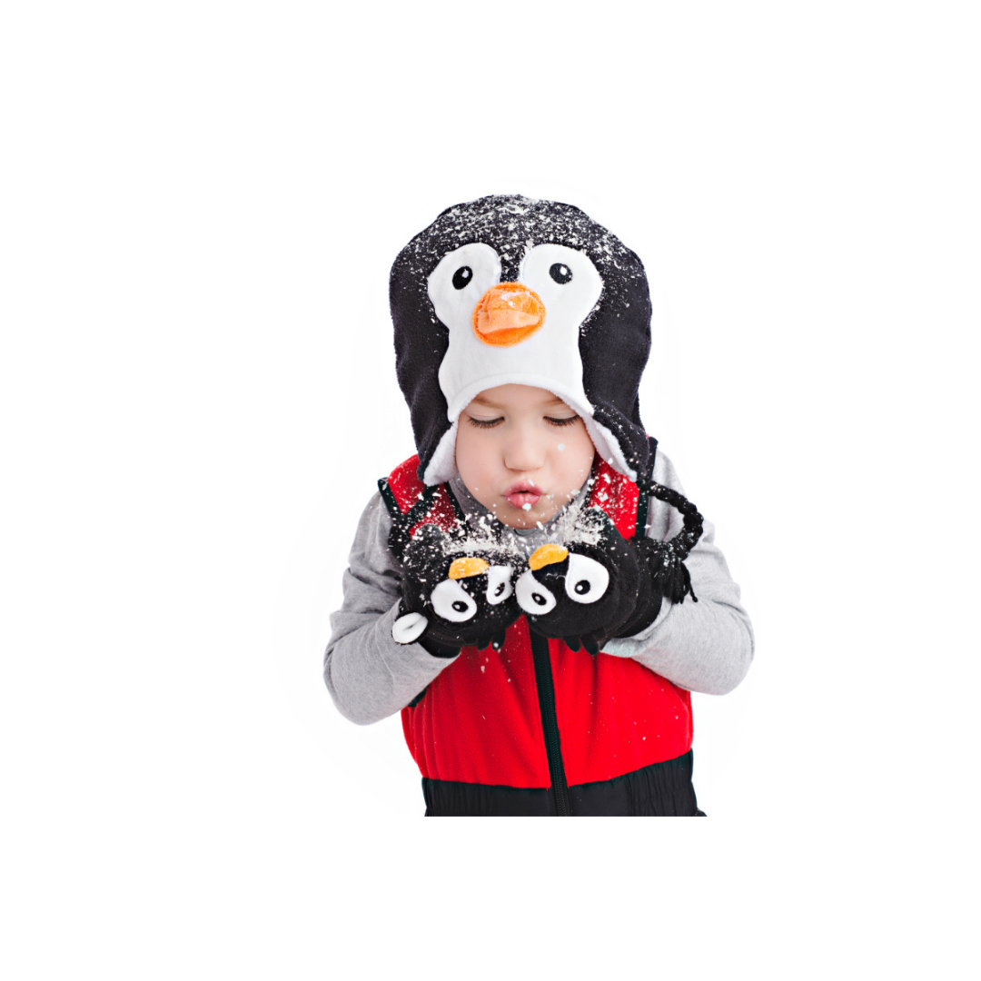 フラップジャックキッズ リバーシブルウィンターハット ペンギン 着用写真
