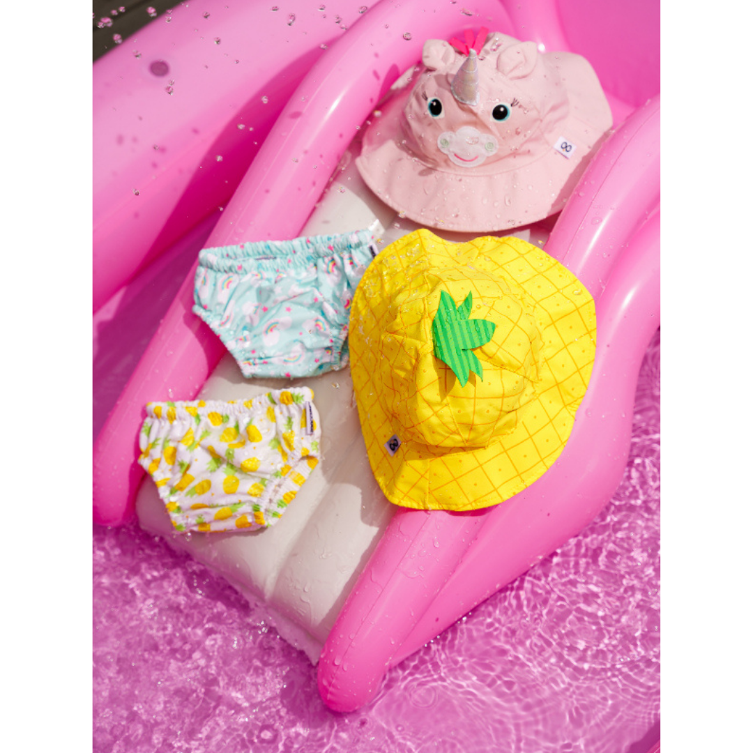 水遊びパンツ&UVカットサンハットセット|再利用OK/UPF50+/パイナップル