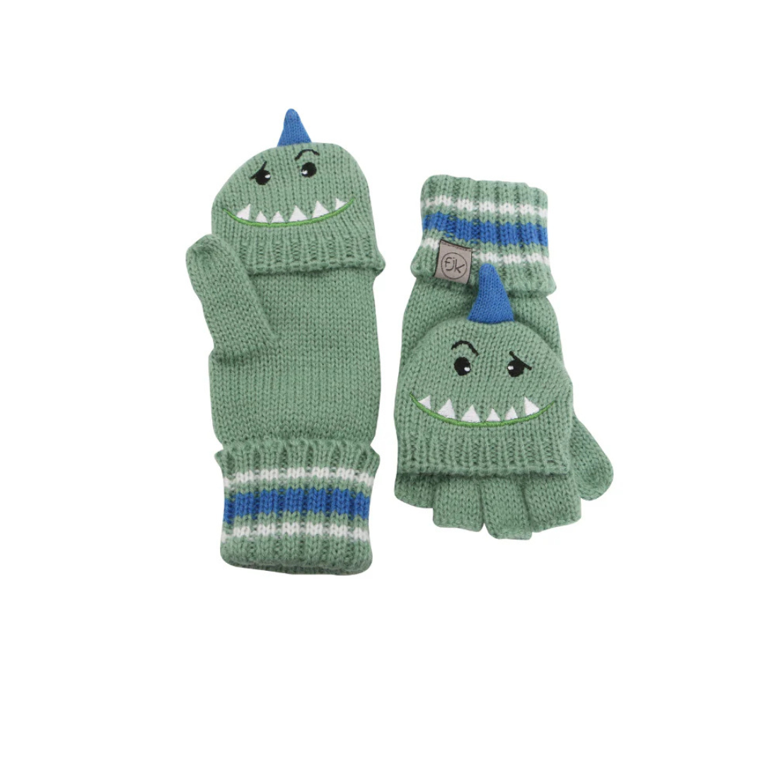 フラップジャックキッズ　フラップ付きニットミトン　恐竜