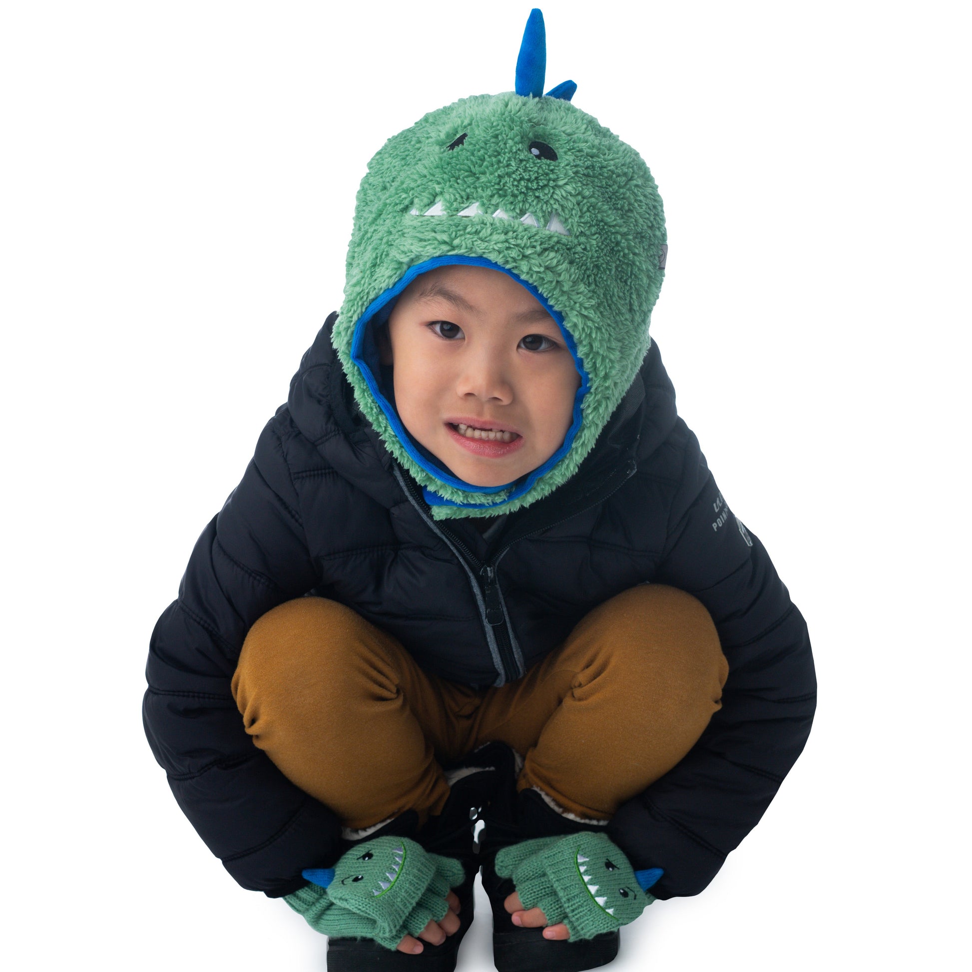 ふらっぷジャックキッズ　リバーシブルシェルパハット　恐竜・宇宙飛行士　着用写真